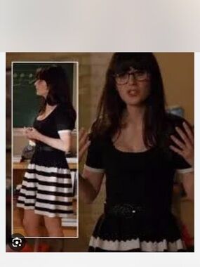 Rare Kate Spade Black & White knit Striped midi Dress ASO Zooey Deschanel XS